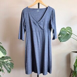Toad&Co Women Large Blue Geometric Print V-Neck Casual Organic Cotton Dress